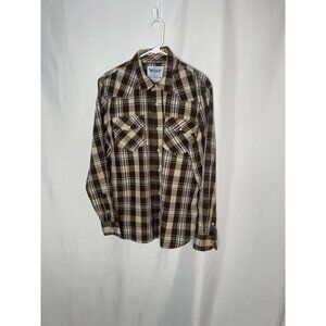 Mens Brown & Beige Plaid Button-Up Shirt By Levi Strauss & Co - Size Large- Long